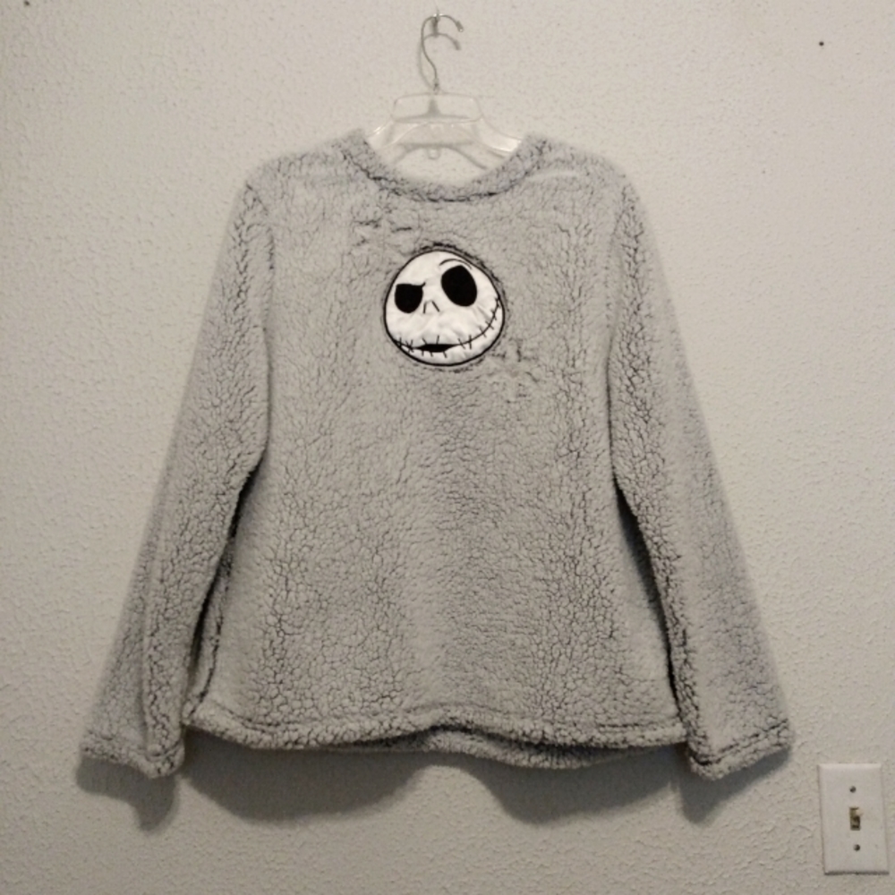 Tim Burton's The Nightmare before Christmas Gray Faux Fur Sleepware Top L 12-14